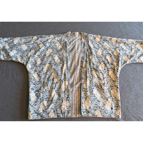Pondicherri Jackets & Blazers - Pondicherri Blue Cream Floral Cotton Kimono Jacket Block Print India Womens OS